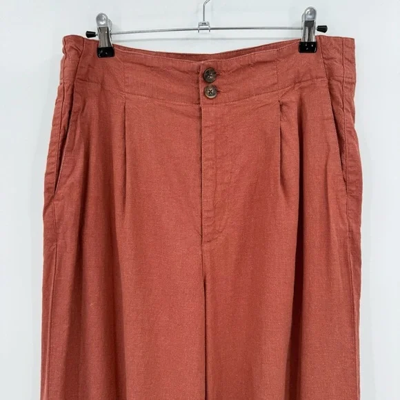 Marine Layer Flora High Waisted Loose Hemp Pleated Trouser in Henna Size 12